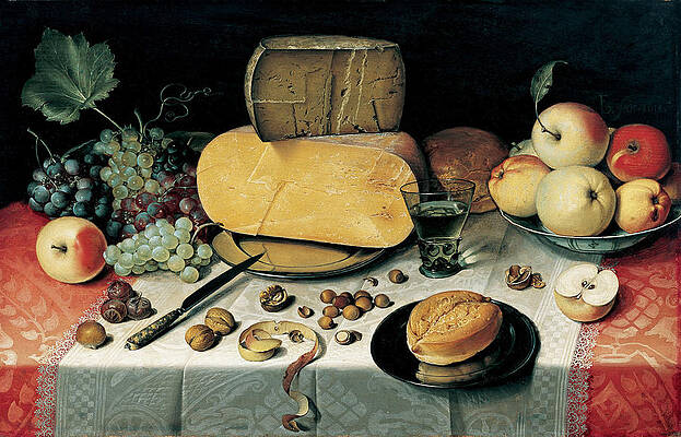 Still-Life with Fruit Nuts and Cheese Print by Floris van Dyck