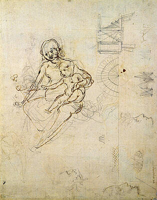 Wall Art - Photograph - Studies For A Virgin And Child And Of Heads In Profile And Machines, C.1478-80 Pencil And Ink by Leonardo da Vinci