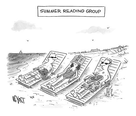 Wall Art - Drawing - Summer Reading Group -- Three Beach Goers Lounge by Christopher Weyant