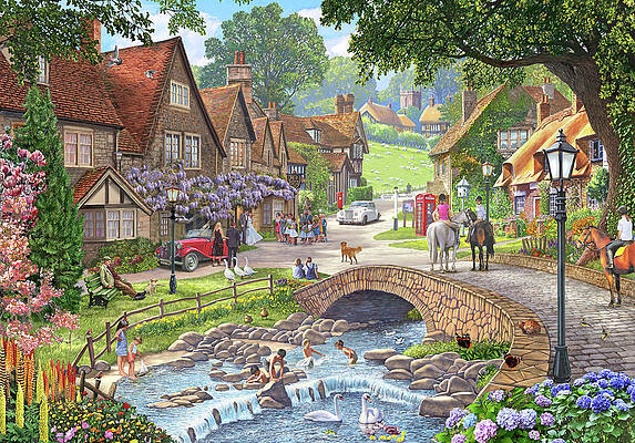 Wall Art - Painting - Summer Village Stream ( Part Of Winter, Summer Pair) by MGL Meiklejohn Graphics Licensing