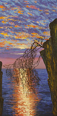 Wall Art - Painting - Sunset on cliff by Vrindavan Das