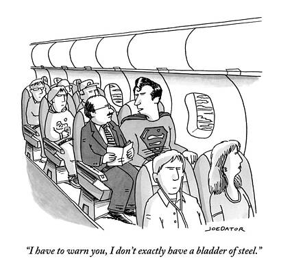 Wall Art - Drawing - Superman Sits In A Plane Next To A Businessman by Joe Dator