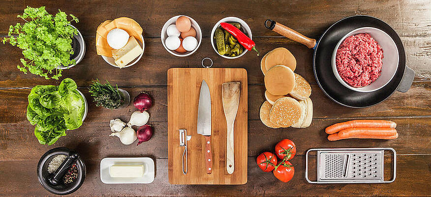 Wall Art - Photograph - Table Laid With Ingredients And Utensils by Manuel Sulzer