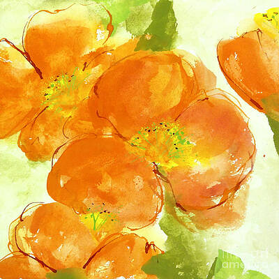 Wall Art - Painting - Tangerine Poppies I by Chris Paschke
