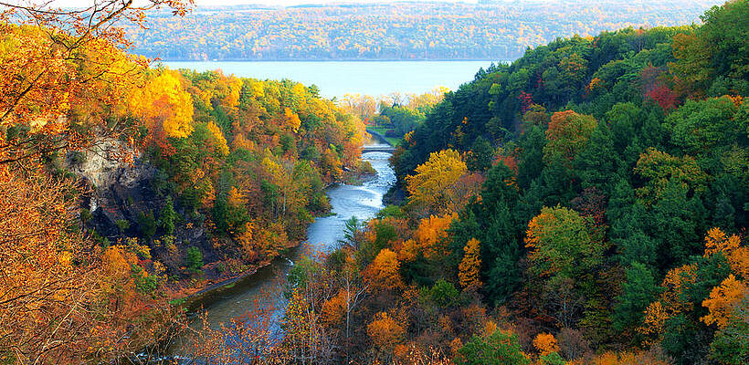 Taughannock river canyon in colorful autumn Ithaca New York Panoramic Photography by Paul Ge Taughannock river canyon in colorful autumn Ithaca New York Panoramic Photography by Paul Ge