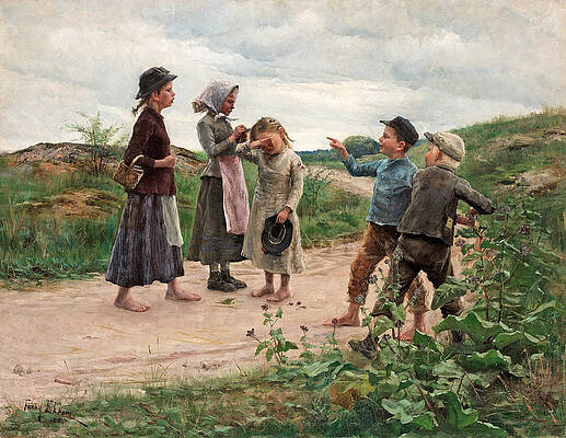 Teasing children Print by Fanny Brate