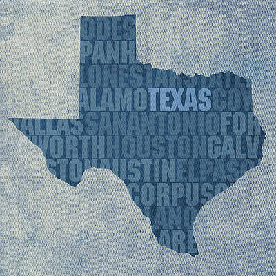 Wall Art - Mixed Media - Texas Word Art State Map on Canvas by Design Turnpike
