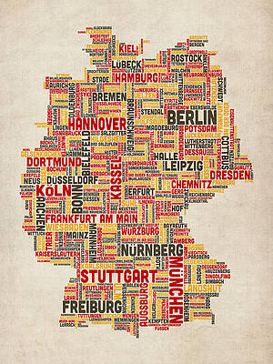 Wall Art - Digital Art - Text Map of Germany Map by Michael Tompsett