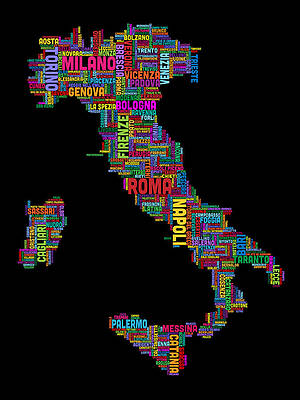 Wall Art - Digital Art - Text Map of Italy Map by Michael Tompsett
