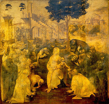 The Adoration Of The Magi Print by Leonardo Da Vinci