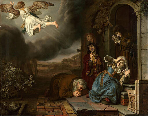 The Angel Taking Leave of Tobit and His Family Print by Jan Victors