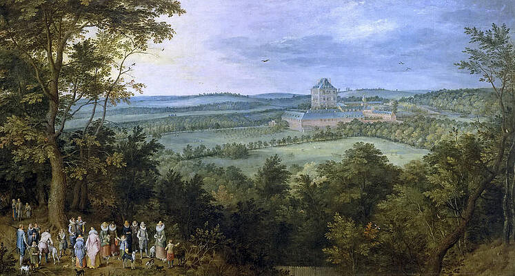 The Archdukes and Company before Mariemont Castle Print by Jan Brueghel the Elder