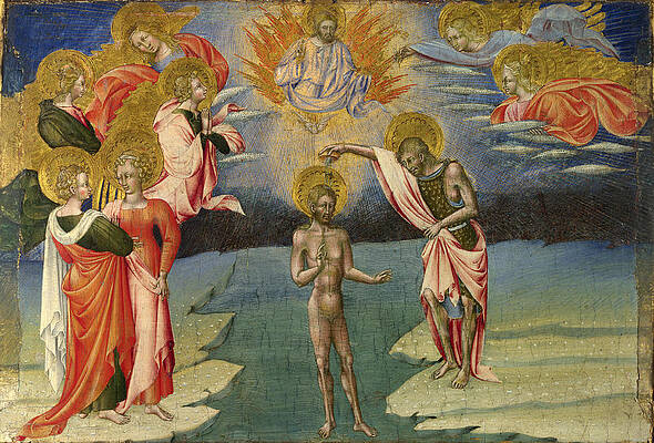 The Baptism of Christ - Predella Panel Print by Giovanni di Paolo