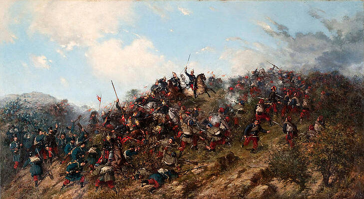 The Battle of Trevino Print by Francisco Oller