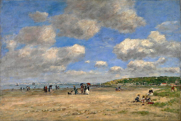 The Beach at Tourgeville-les-Sablons Print by Eugene Boudin