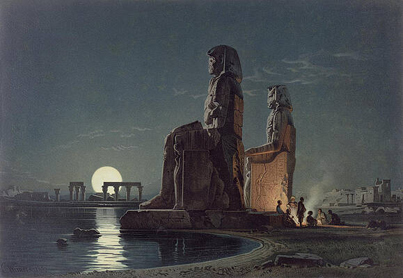 Wall Art - Painting - The Colossi Of Memnon, Thebes, One by Carl Friedrich Heinrich Werner