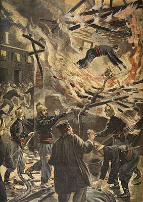 Wall Art - Drawing - The Death Of Fireman Bailly In Bourges by F.L. & Tofani, Oswaldo Meaulle
