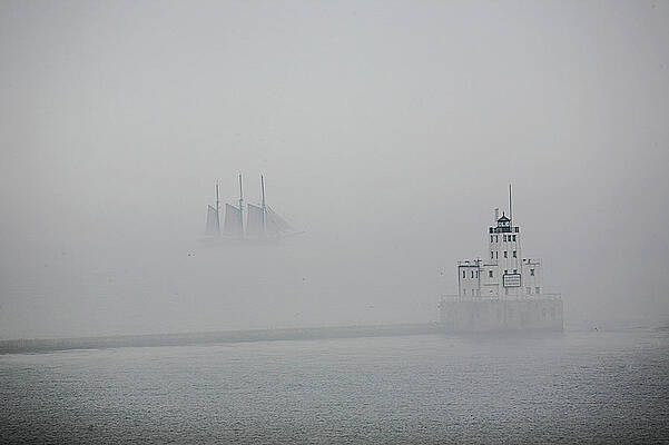 Wall Art - Photograph - The Denis Sullivan Sails In Fog by Jeffrey Phelps