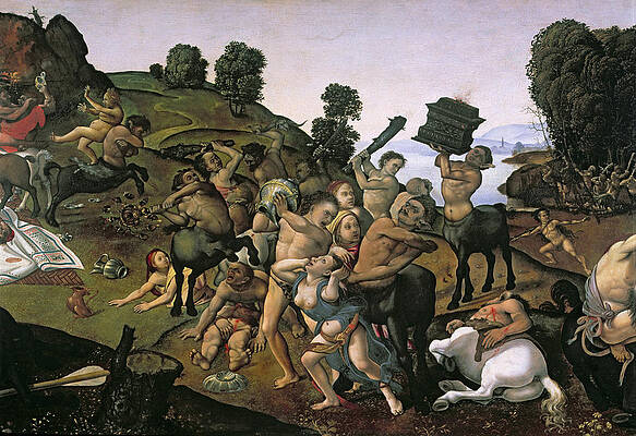 Wall Art - Photograph - The Fight Between The Lapiths And The Centaurs, Detail Of Centaurs Attacking The Lapiths C.1490s by Piero di Cosimo