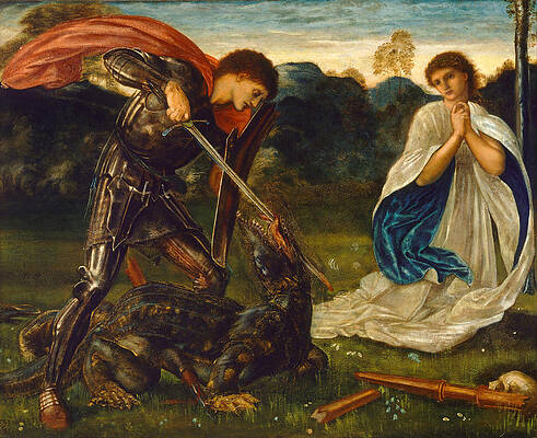 The fight. St George kills the dragon VI Print by Edward Burne-Jones