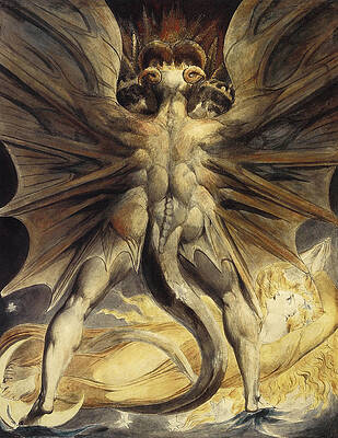 Wall Art - Painting - The Great Red Dragon and the Woman Clothed in Sun by William Blake