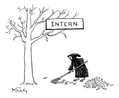 Wall Art - Drawing - The Grim Reaper Rakes Up A Pile Of Leaves by Mike Twohy