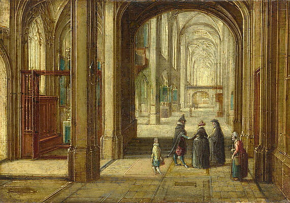 The Interior of a Gothic Church looking East Print by Hendrick van Steenwijck the Younger