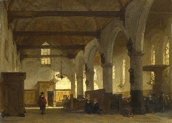 The Interior of the Bakenesserkerk. Haarlem Print by Johannes Bosboom