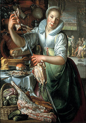 The kitchen maid Print by Joachim Wtewael