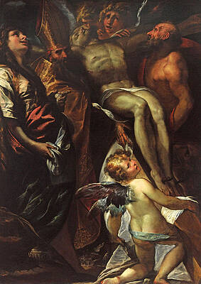 The Lowering of the Cross with Sts Mary Magdalene Augustine Jerome and Angels Print by Giulio Cesare Procaccini