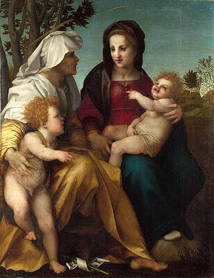 The Madonna and Child Saint Elizabeth and the Baptist Print by Andrea del Sarto