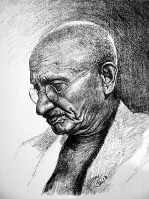 Wall Art - Drawing - The Mahatma by Soman Patnaik