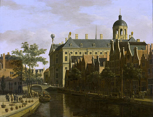 The Nieuwezijds Voorburgwal with the Flower Market in Amsterdam Print by Gerrit Adriaenszoon Berckheyde