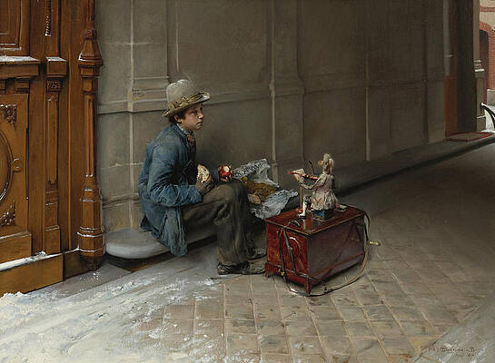 The Petit Savoyard Eating in Front of an Entrance to a House Print by Pascal-Adolphe-Jean Dagnan-Bouveret