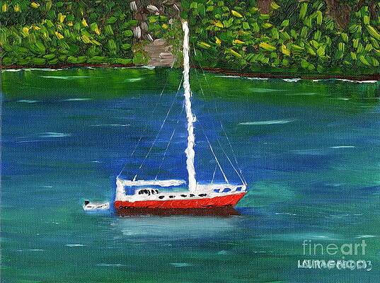 Wall Art - Painting - The Red and White Boat by Laura Forde