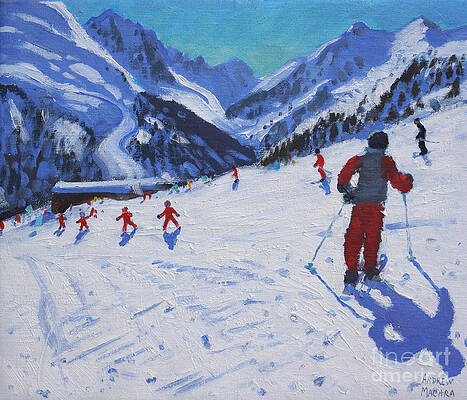 Wall Art - Painting - The ski instructor by Andrew Macara