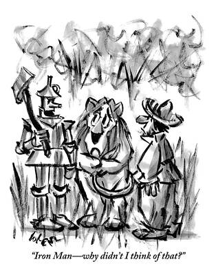 Wall Art - Drawing - The Tin Man Talks To The Cowardly Lion by Lee Lorenz
