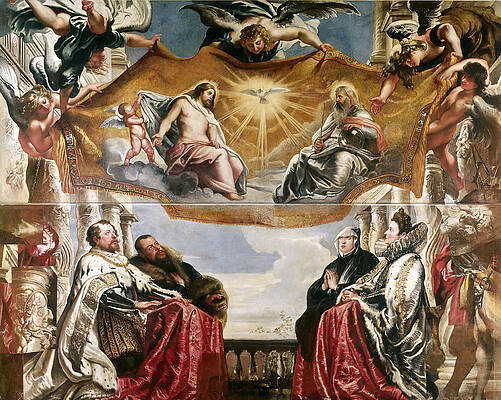 The Trinity Adored By The Duke Of Mantua And His Family Print by Peter Paul Rubens
