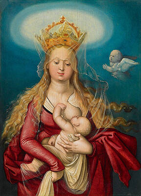 The Virgin as queen of heaven suckling the infant Christ Print by Hans Baldung Grien