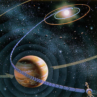 Wall Art - Photograph - The Voyager 2 Flyby Around Jupiter Towards Saturn by David A. Hardy/science Photo Library