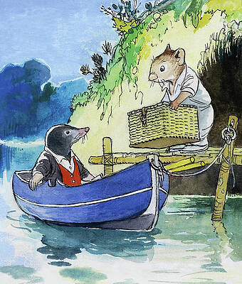 Wall Art - Painting - The Wind In The Willows Row Boat Scene by Philip Mendoza