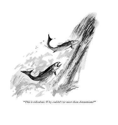 Wall Art - Drawing - Why Couldn't We Meet Them Downstream? by Joseph Mirachi