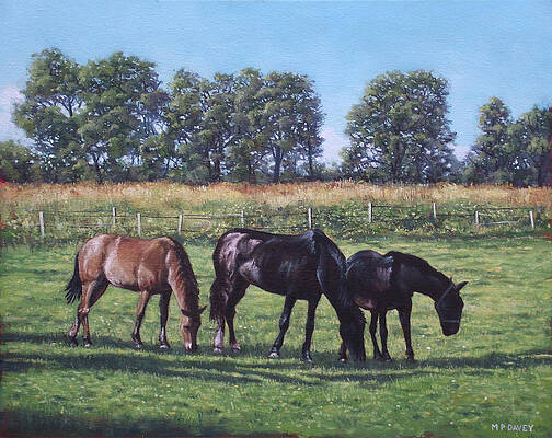 Wall Art - Painting - Three horses in field by Martin Davey
