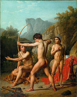 Three Spartan boys practising archery Print by Christoffer Wilhelm Eckersberg