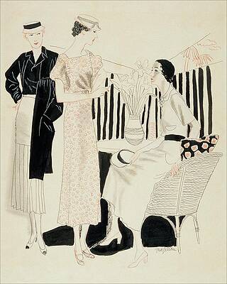 Wall Art - Digital Art - Three Woman Around A Table With A Vase Of Flowers by R.S. Grafstrom
