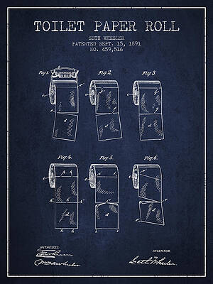 Wall Art - Digital Art - Toilet Paper Roll Patent from 1891 - Navy Blue by Aged Pixel