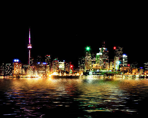Wall Art - Photograph - Toronto Skyline At Night From Polson St Reflection by Brian Carson