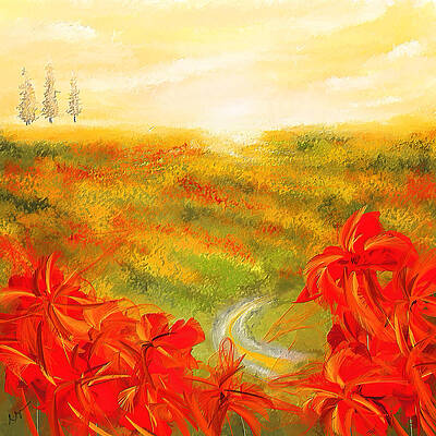 Wall Art - Painting - Towards The Brightness - Fields Of Poppies Painting by Lourry Legarde
