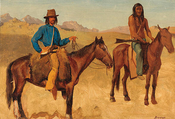 Trapper and Indian Guide on Horseback Print by Albert Bierstadt