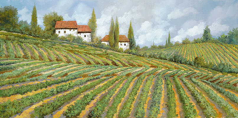 Wall Art - Painting - Tre Case Bianche Nella Vigna by Guido Borelli